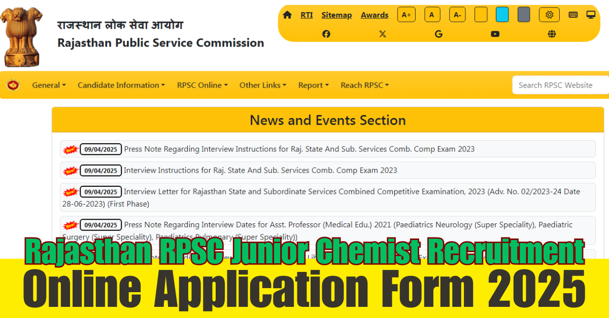 Rajasthan RPSC Junior Chemist Recruitment 2025